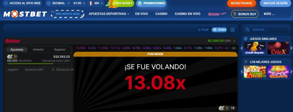 Juego Aviator en Mostbet México